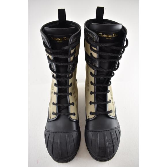 Dior D-Major Black Taupe Logo Military Combat Lace Up Tie Ankle Boots 38.5 - Picture 7 of 16